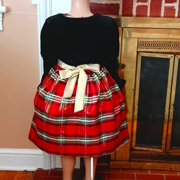 Sweet Charmers Plaid Jacket Dress 6 2 Piece Red & Gold Christmas Velvet Jacket - Picture 4 of 9